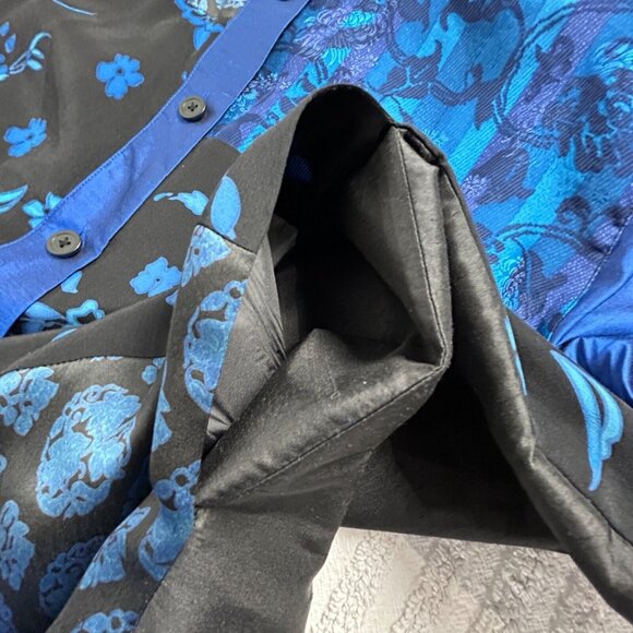 Koos Of Course Women's Long Sleeve Button Down Top Silk 1X Blue Floral Patchwork - Picture 6 of 9